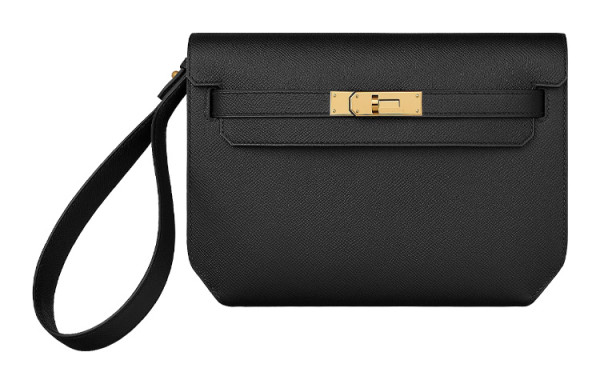 HERMES Kelly Depeches Cow Leather Clutch 25 Men's Black H078397CC89 size L25.2cm W4cm H19.5cm