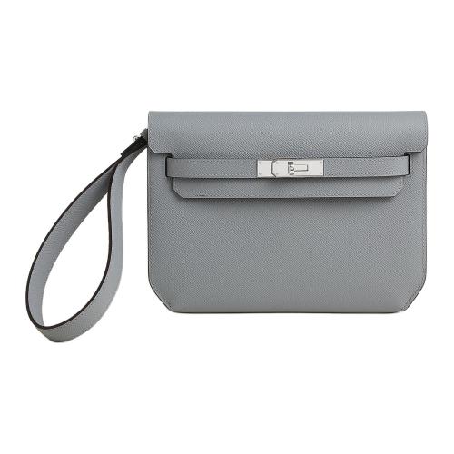 HERMES Kelly Depeches Epsom Calfskin Clutch Men's Puppet Gray H078397CKP0 size L25cm W4cm H20cm