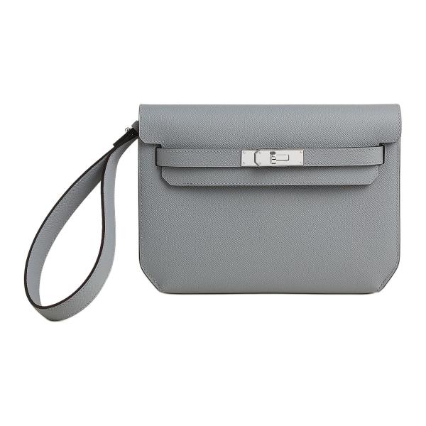HERMES Kelly Depeches Epsom Calfskin Clutch Men's Puppet Gray H078397CKP0 size L25cm W4cm H20cm