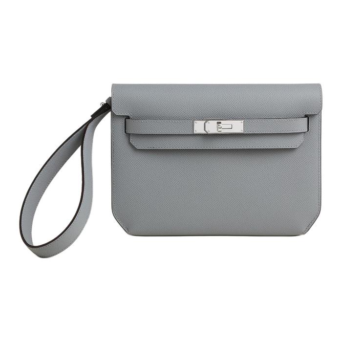 HERMES Kelly Depeches Epsom Calfskin Clutch Men's Puppet Gray H078397CKP0 size L25cm W4cm H20cm
