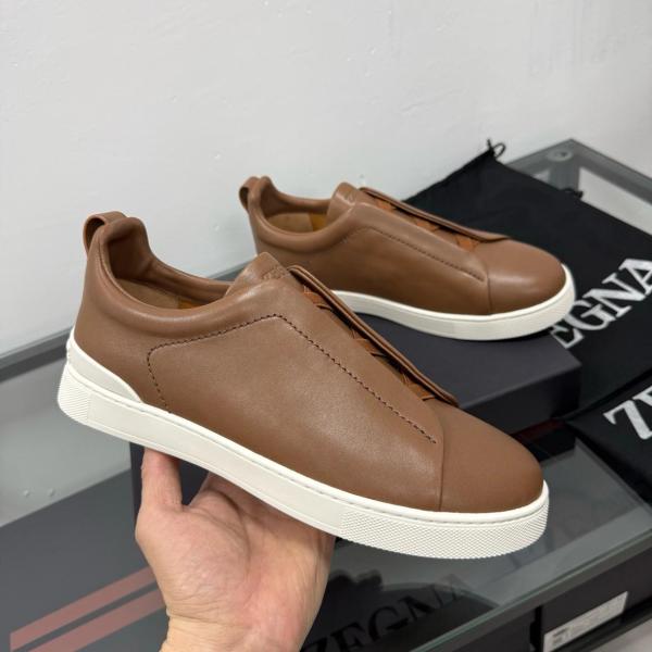 Ermenegildo Zegna Triple Stitch Secondskin Leather Low top Skateboard Shoes Men's Brown