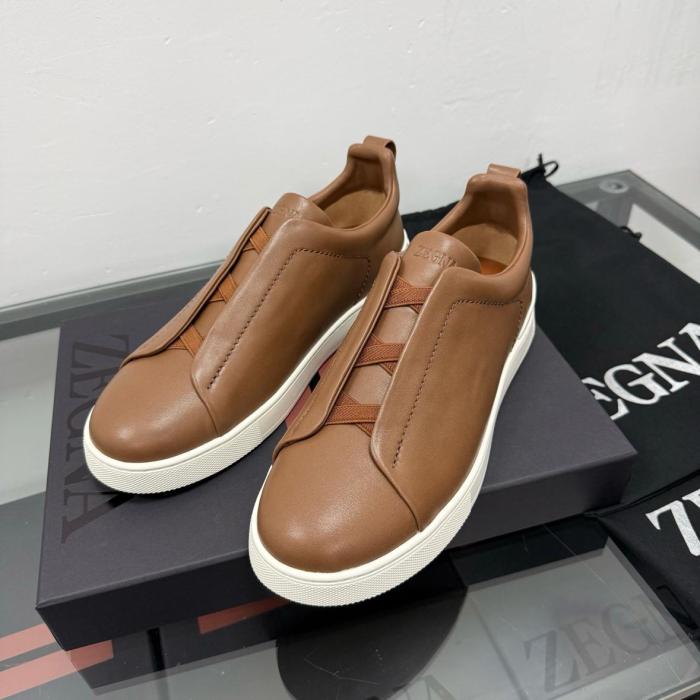Ermenegildo Zegna Triple Stitch Secondskin Leather Low top Skateboard Shoes Men's Brown