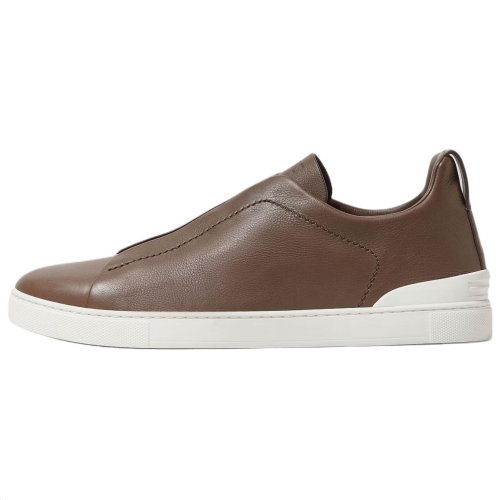 Ermenegildo Zegna Triple Stitch Secondskin Leather Low top Skateboard Shoes Men's Brown