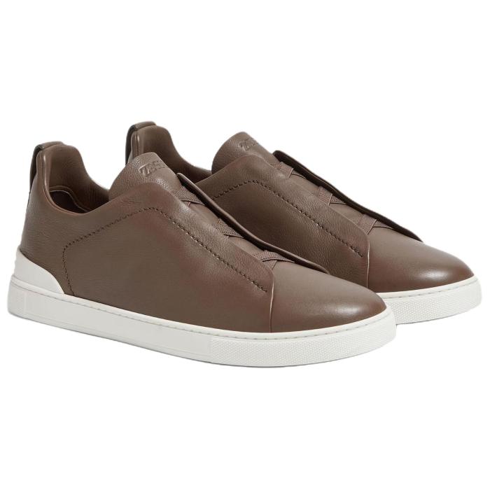 Ermenegildo Zegna Triple Stitch Secondskin Leather Low top Skateboard Shoes Men's Brown