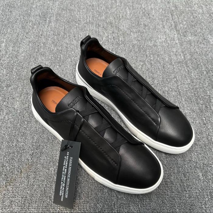 Zegna SECONDSKIN Triple Stitch Leather Sneakers