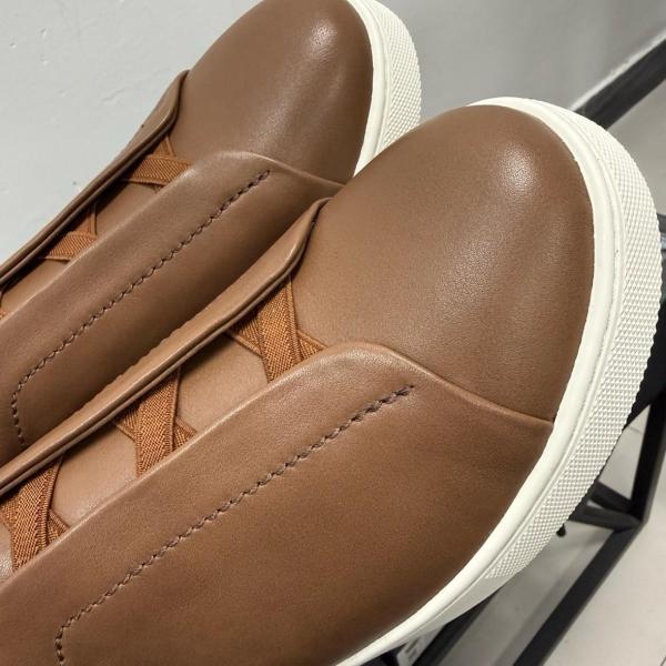 Ermenegildo Zegna Triple Stitch Secondskin Leather Low top Skateboard Shoes Men's Brown