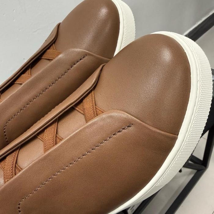 Ermenegildo Zegna Triple Stitch Secondskin Leather Low top Skateboard Shoes Men's Brown