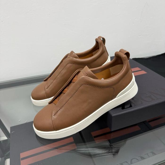 Ermenegildo Zegna Triple Stitch Secondskin Leather Low top Skateboard Shoes Men's Brown
