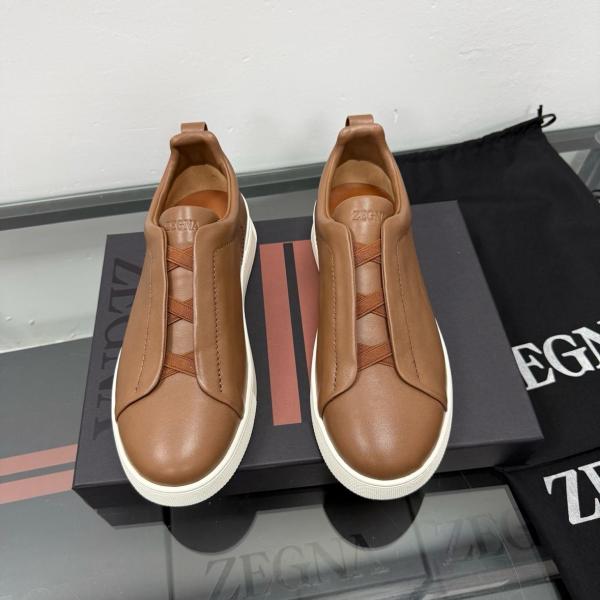 Ermenegildo Zegna Triple Stitch Secondskin Leather Low top Skateboard Shoes Men's Brown