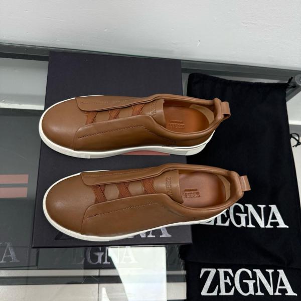 Ermenegildo Zegna Triple Stitch Secondskin Leather Low top Skateboard Shoes Men's Brown