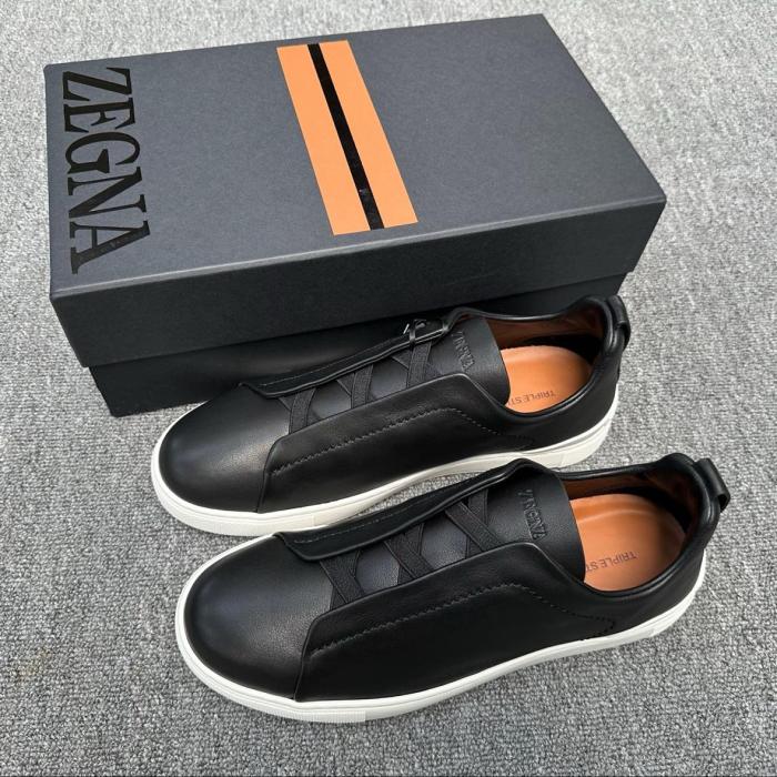 Zegna SECONDSKIN Triple Stitch Leather Sneakers