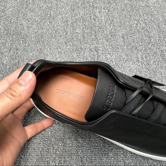 Zegna SECONDSKIN Triple Stitch Leather Sneakers