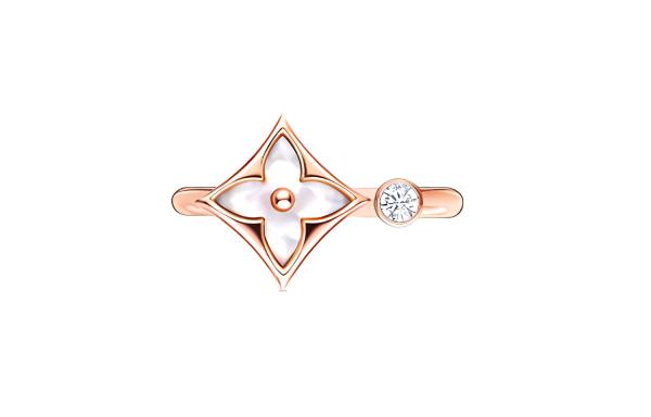 LOUIS VUITTON Color Blossom Mini Star Ring Pink Gold White Mother of Pearl And Diamond