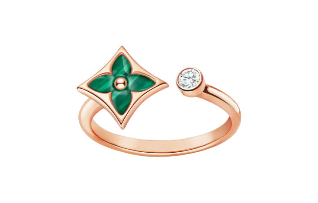 LOUIS VUITTON Color Blossom Mini Star Ring Pink Gold Malachite And Diamond