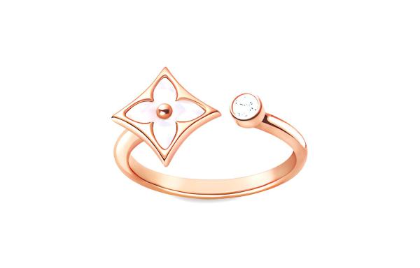 LOUIS VUITTON Color Blossom Mini Star Ring Pink Gold White Mother of Pearl And Diamond
