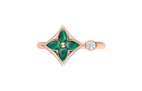 LOUIS VUITTON Color Blossom Mini Star Ring Pink Gold Malachite And Diamond