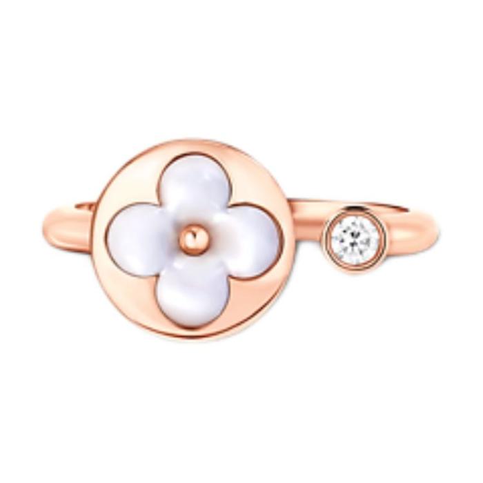 LOUIS VUITTON Color Blossom Mini Sun Ring Pink Gold White Mother Of Pearl And Diamond 