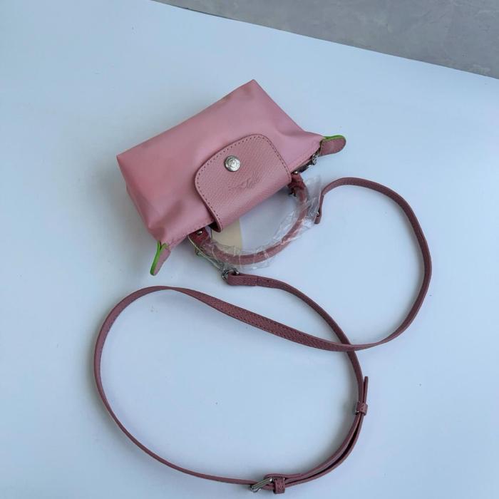 LONGCHAMP Le Pliage Green Cow Leather Trim Dumpling Bag Handbag Small Women's Pink 34175919P75 size L17.02cm W5.59cm H10.92cm