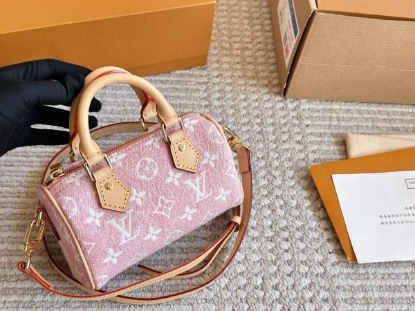LOUIS VUITTON Nano Speedy Denim Jacquard Pink M81213 size L16cm W7.5cm H10cm