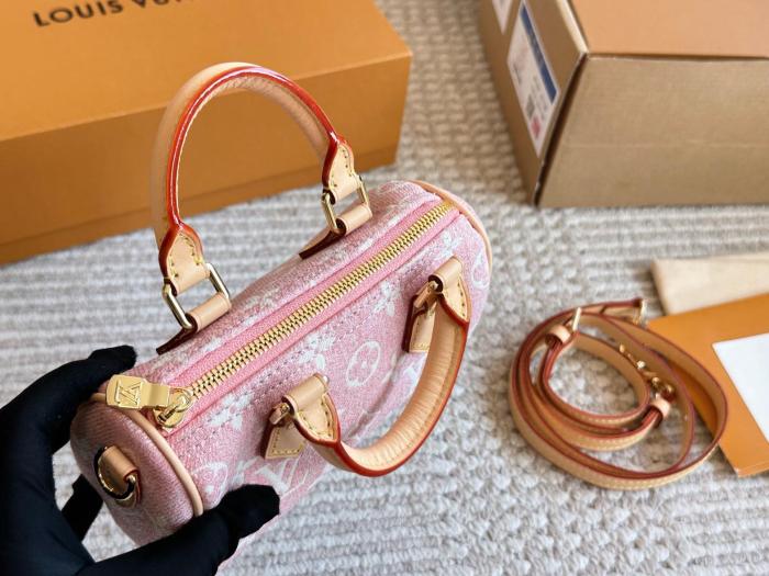 LOUIS VUITTON Nano Speedy Denim Jacquard Pink M81213 size L16cm W7.5cm H10cm