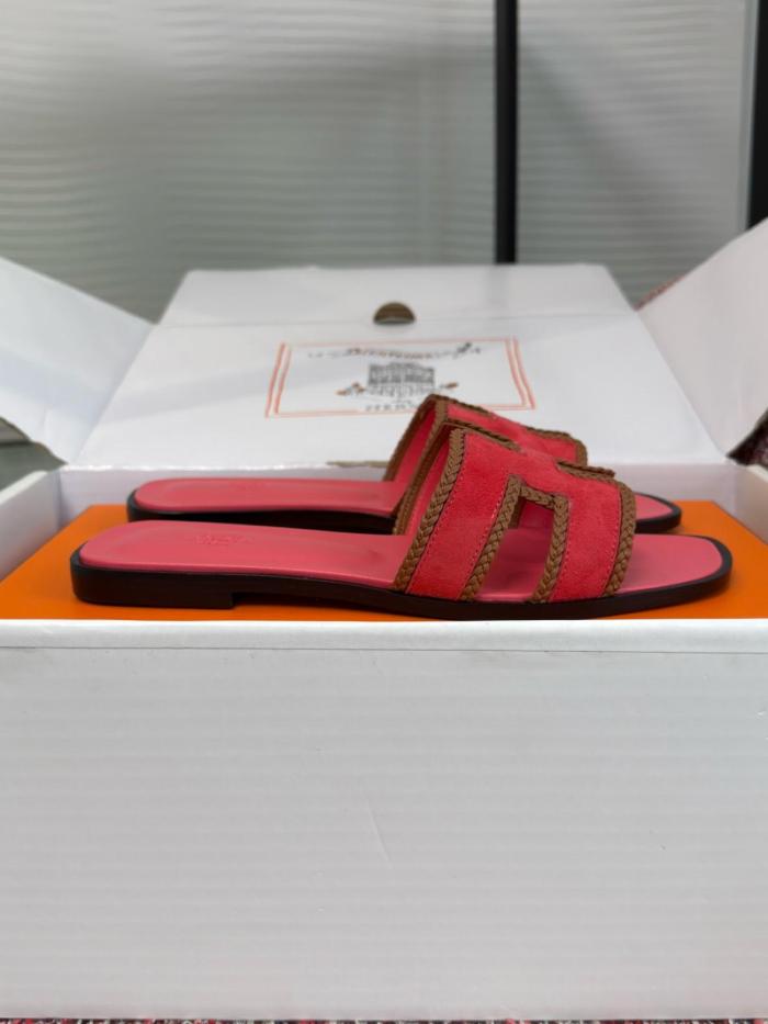 HERMES Oran Slide Slippers 1cm Women's Pomegranate Powder