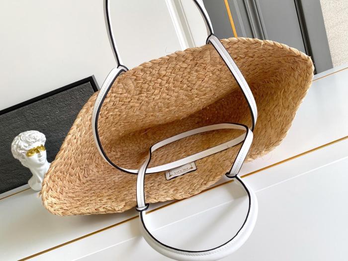 PRADA Raffia One Shoulder Handbag Large Women's Tan & White 1BG470_2CXQ_F0N86 size L25cm W15cm H25cm
