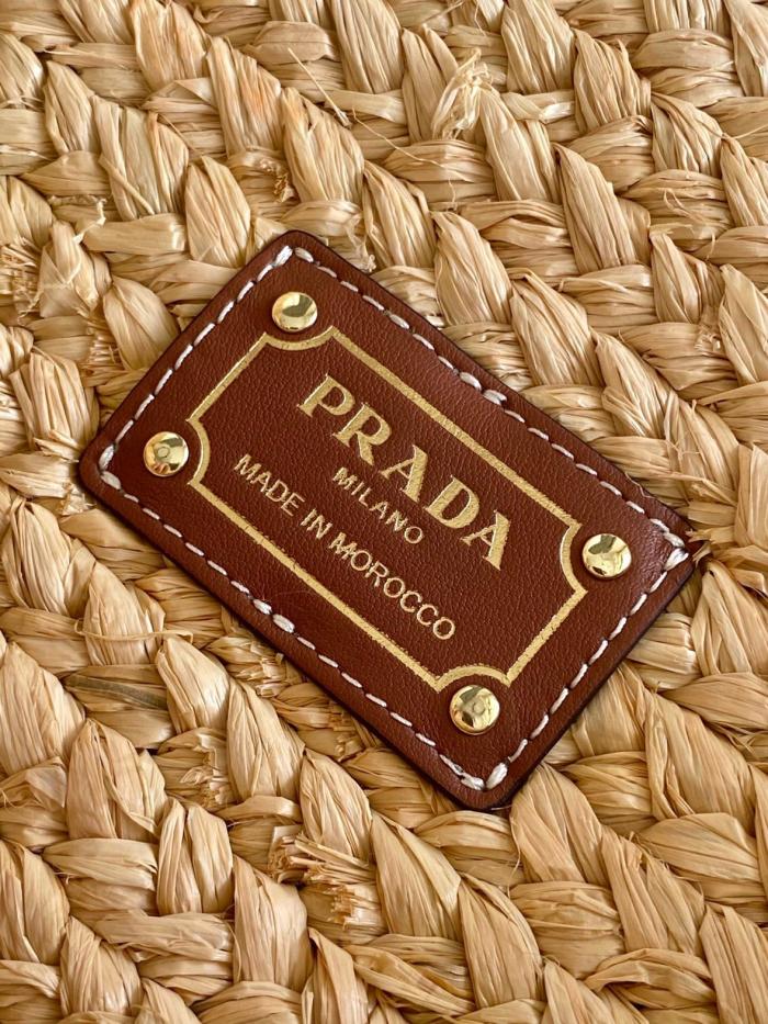PRADA Raffia With Leather One Shoulder Handbag Large Women's Natural Cognac 1BG470_2CXQ_F0A5T_V_GOO size L25cm W15cm H25cm
