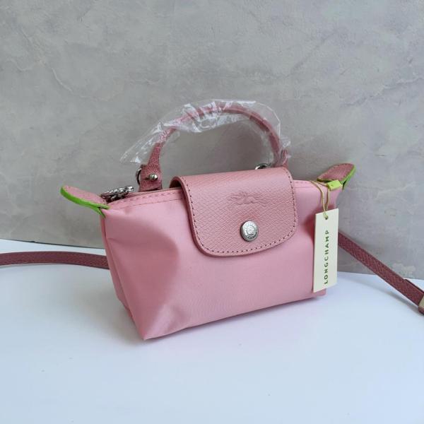 LONGCHAMP Le Pliage Green Cow Leather Trim Dumpling Bag Handbag Small Women's Pink 34175919P75 size L17.02cm W5.59cm H10.92cm