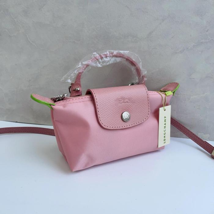 LONGCHAMP Le Pliage Green Cow Leather Trim Dumpling Bag Handbag Small Women's Pink 34175919P75 size L17.02cm W5.59cm H10.92cm