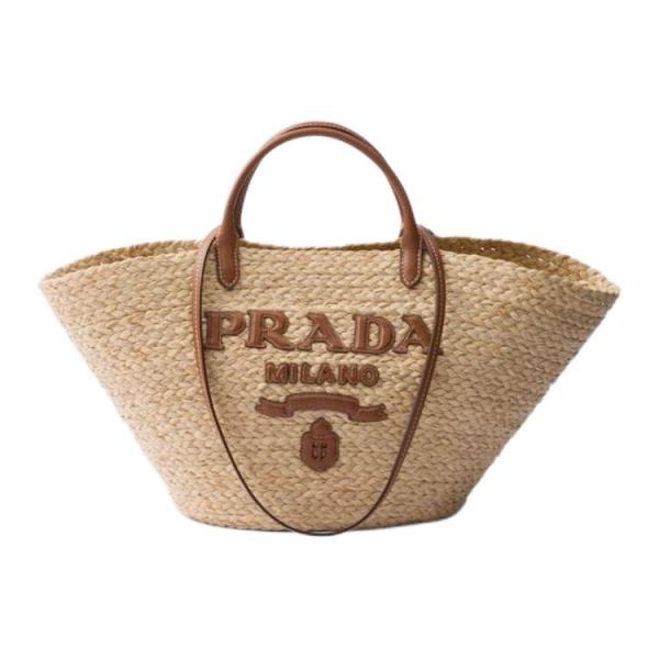 PRADA Raffia With Leather One Shoulder Handbag Large Women's Natural Cognac 1BG470_2CXQ_F0A5T_V_GOO size L25cm W15cm H25cm