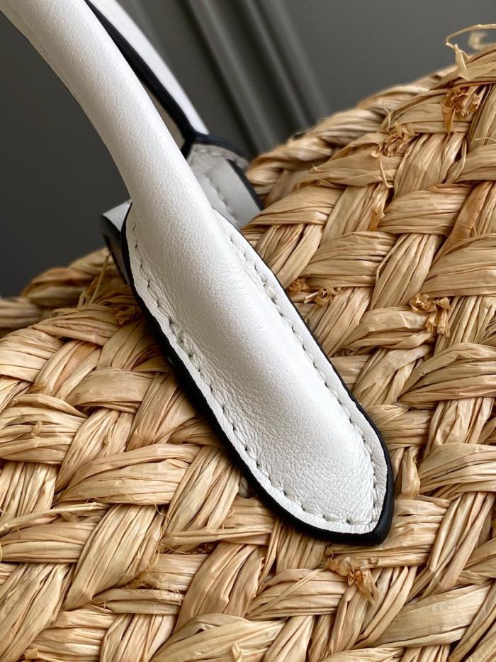 PRADA Raffia One Shoulder Handbag Large Women's Tan & White 1BG470_2CXQ_F0N86 size L25cm W15cm H25cm