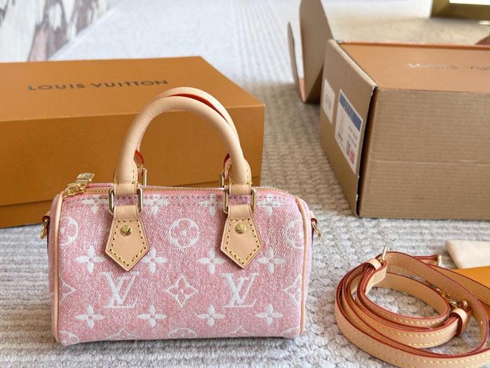 LOUIS VUITTON Nano Speedy Denim Jacquard Pink M81213 size L16cm W7.5cm H10cm