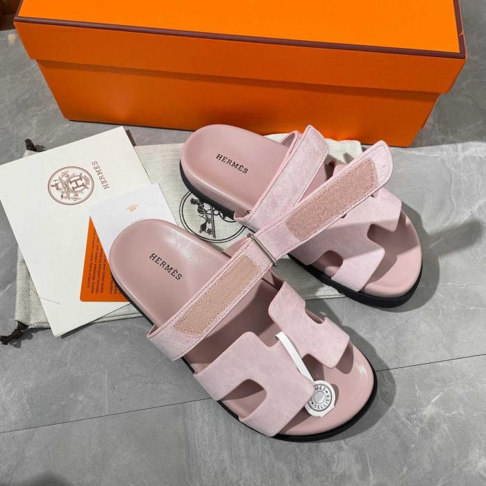 HERMES Chypre Minimalist Fashion Slide Slippers Women's Pink