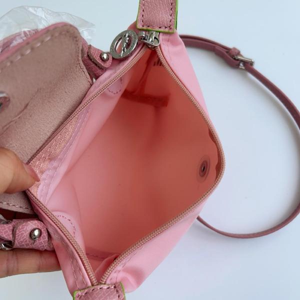 LONGCHAMP Le Pliage Green Cow Leather Trim Dumpling Bag Handbag Small Women's Pink 34175919P75 size L17.02cm W5.59cm H10.92cm