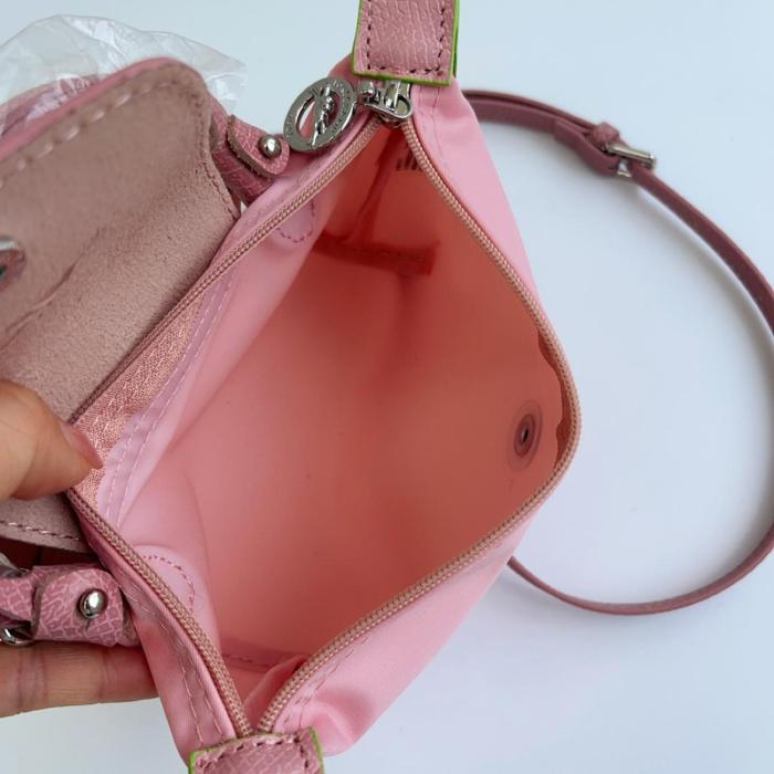 LONGCHAMP Le Pliage Green Cow Leather Trim Dumpling Bag Handbag Small Women's Pink 34175919P75 size L17.02cm W5.59cm H10.92cm