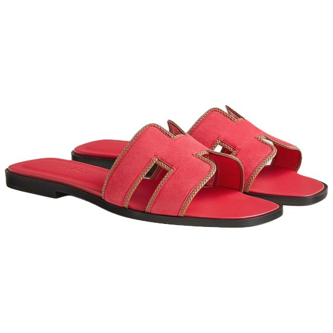 HERMES Oran Slide Slippers 1cm Women's Pomegranate Powder