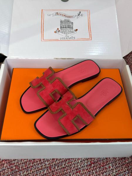 HERMES Oran Slide Slippers 1cm Women's Pomegranate Powder