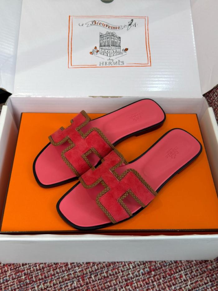 HERMES Oran Slide Slippers 1cm Women's Pomegranate Powder