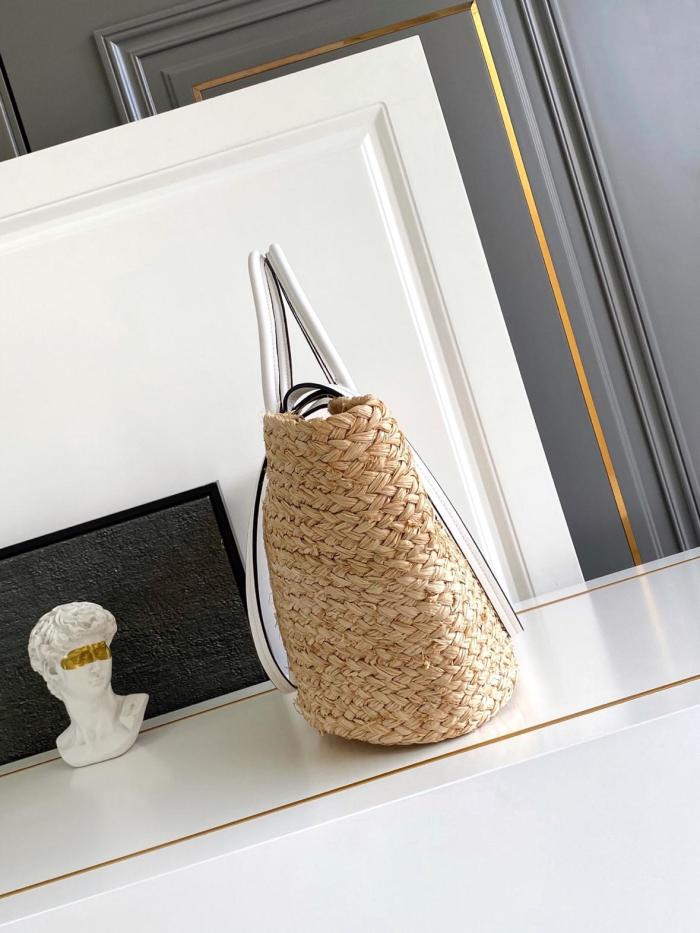 PRADA Raffia One Shoulder Handbag Large Women's Tan & White 1BG470_2CXQ_F0N86 size L25cm W15cm H25cm