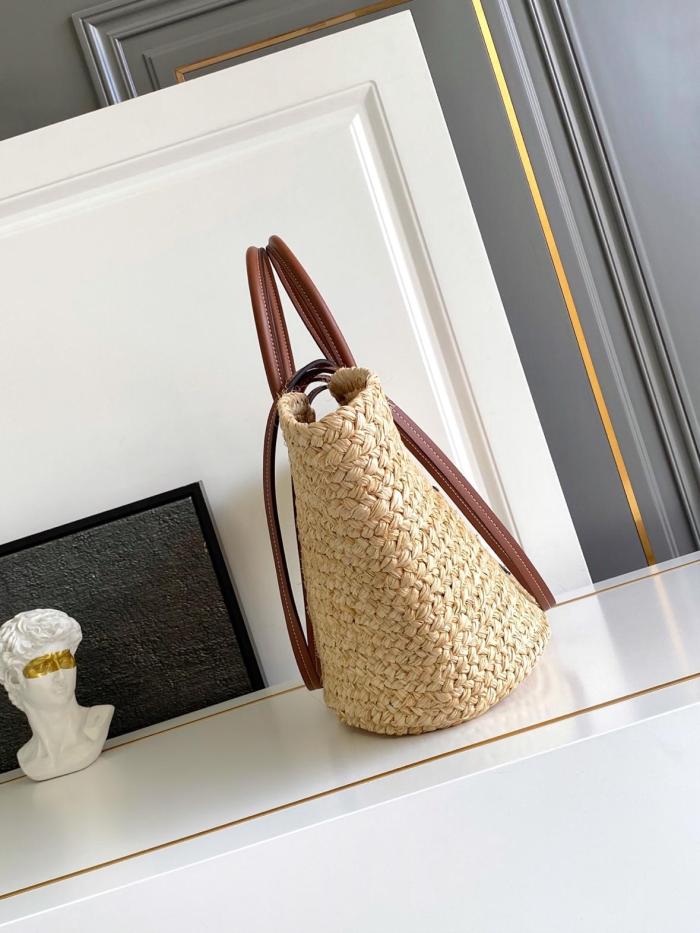 PRADA Raffia With Leather One Shoulder Handbag Large Women's Natural Cognac 1BG470_2CXQ_F0A5T_V_GOO size L25cm W15cm H25cm