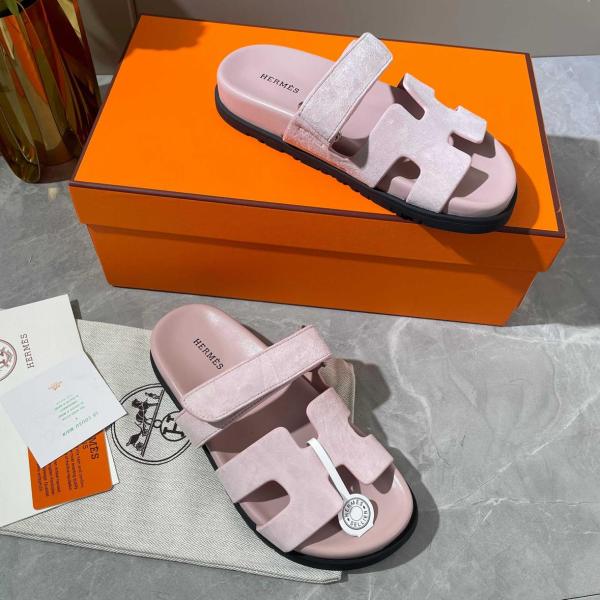HERMES Chypre Minimalist Fashion Slide Slippers Women's Pink