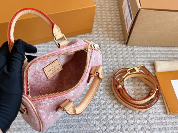 LOUIS VUITTON Nano Speedy Denim Jacquard Pink M81213 size L16cm W7.5cm H10cm