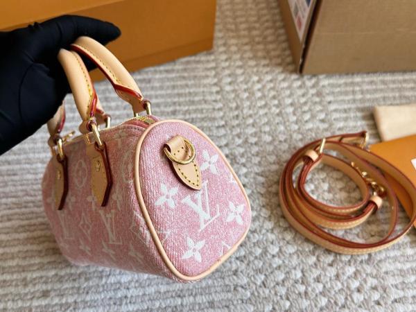 LOUIS VUITTON Nano Speedy Denim Jacquard Pink M81213 size L16cm W7.5cm H10cm
