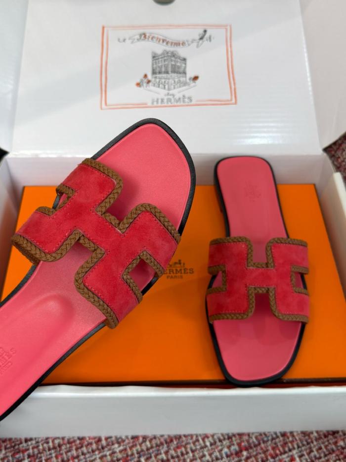 HERMES Oran Slide Slippers 1cm Women's Pomegranate Powder