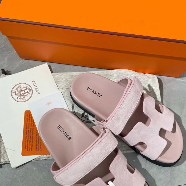 HERMES Chypre Minimalist Fashion Slide Slippers Women's Pink