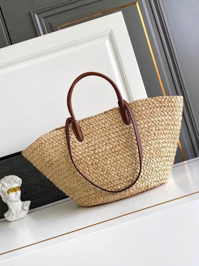 PRADA Raffia With Leather One Shoulder Handbag Large Women's Natural Cognac 1BG470_2CXQ_F0A5T_V_GOO size L25cm W15cm H25cm