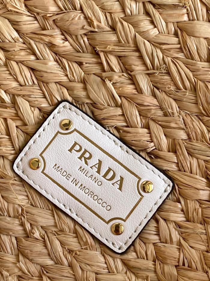 PRADA Raffia One Shoulder Handbag Large Women's Tan & White 1BG470_2CXQ_F0N86 size L25cm W15cm H25cm