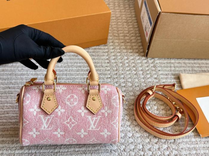 LOUIS VUITTON Nano Speedy Denim Jacquard Pink M81213 size L16cm W7.5cm H10cm