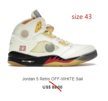 Special offer goods Jordan 5 Retro OFF-WHITE Sail size 43