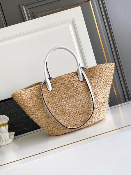 PRADA Raffia One Shoulder Handbag Large Women's Tan & White 1BG470_2CXQ_F0N86 size L25cm W15cm H25cm
